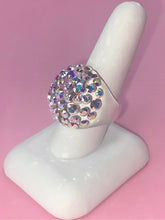 Clear Acrylic Dome Ring With Aurora Borealis Crystal Rhinestones