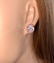 Clear Acrylic Stud Earrings With Aurora Borealis Crystal Rhinestones