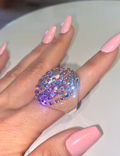 Oval Acrylic Crystal Ring With Aurora Borealis Crystals