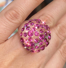 Clear Acrylic Dome Ring With Fuchsia Crystal Rhinestones
