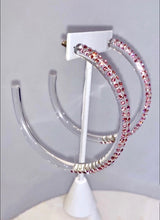 Oversized Acrylic Hoop Earrings With Pink Crystals