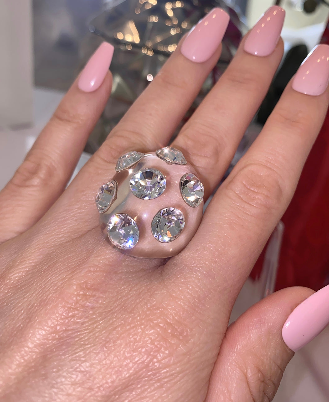 Large Jewel Acrylic Crystal Ring In Clear