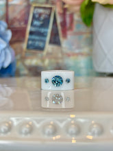 White Acrylic Blue Crystal Cube Ring