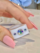 White Acrylic Cube Ring With Aurora Borealis Crystals