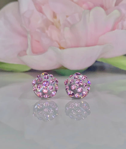 Clear Acrylic Stud Earrings With Pink Crystal Rhinestones