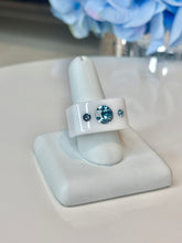 White Acrylic Blue Crystal Cube Ring