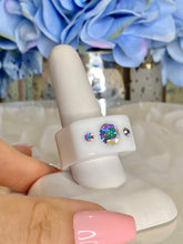 White Acrylic Cube Ring With Aurora Borealis Crystals