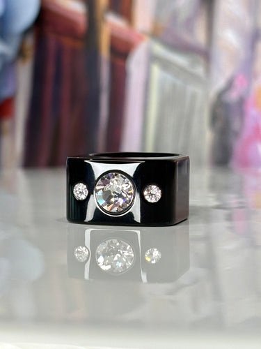 Black Acrylic Crystal Cube Ring