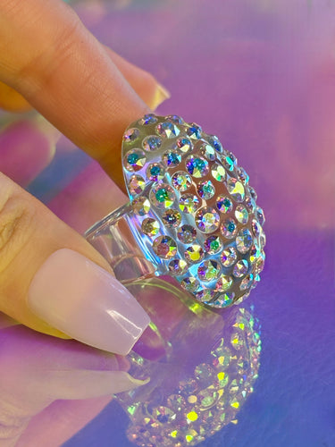 Glam Queen Lucite Ring Aurora Borealis