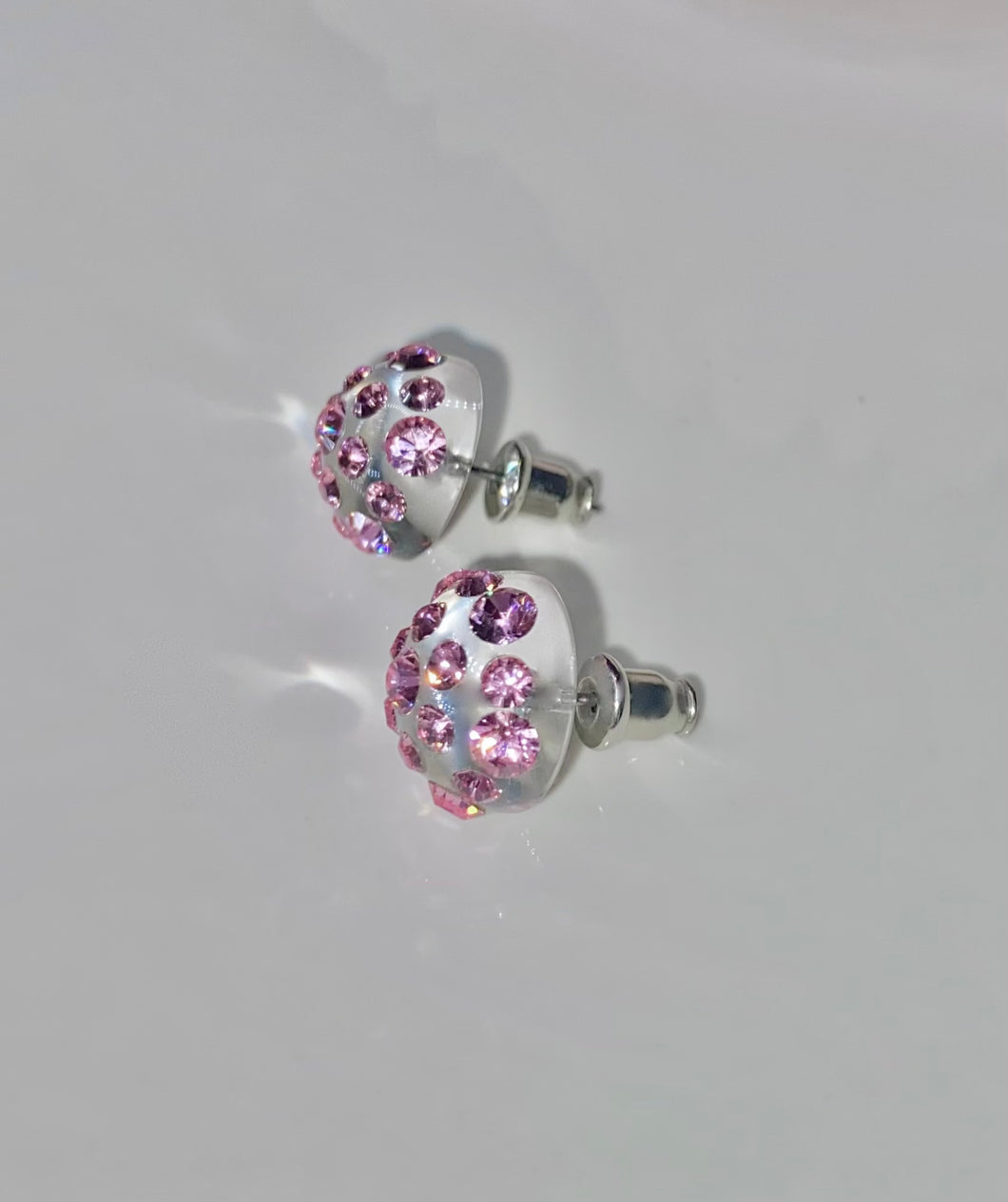 Clear Acrylic Stud Earrings With Pink Crystal Rhinestones – Lara