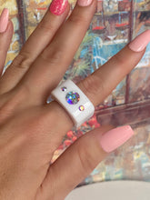 White Acrylic Cube Ring With Aurora Borealis Crystals