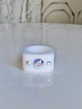 White Acrylic Cube Ring With Aurora Borealis Crystals