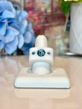 White Acrylic Blue Crystal Cube Ring