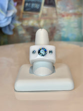 White Acrylic Blue Crystal Cube Ring
