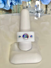 White Acrylic Cube Ring With Aurora Borealis Crystals