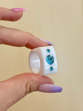 White Acrylic Blue Crystal Cube Ring