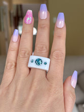White Acrylic Blue Crystal Cube Ring