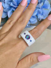 White Acrylic Cube Ring With Aurora Borealis Crystals