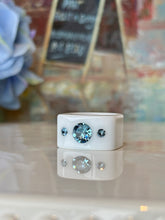 White Acrylic Blue Crystal Cube Ring