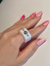 White Acrylic Crystal Cube Ring