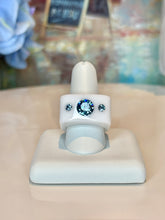White Acrylic Blue Crystal Cube Ring
