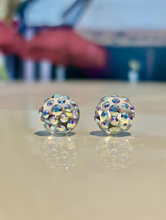 Clear Acrylic Stud Earrings With Aurora Borealis Crystal Rhinestones