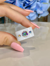 White Acrylic Cube Ring With Aurora Borealis Crystals