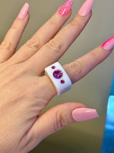 White Acrylic Cube Ring With Pink Crystals