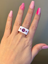 White Acrylic Cube Ring With Pink Crystals