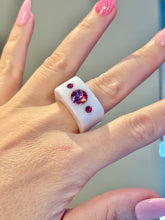 White Acrylic Cube Ring With Pink Crystals