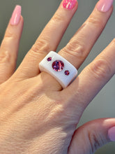 White Acrylic Cube Ring With Pink Crystals