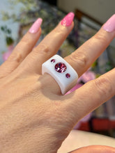 White Acrylic Cube Ring With Pink Crystals