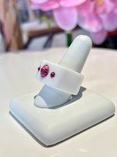 White Acrylic Cube Ring With Pink Crystals