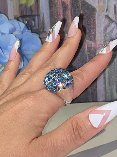 Blue Crystal Lucite Ring In Clear