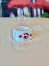 White Acrylic Cube Ring With Pink Crystals
