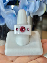 White Acrylic Cube Ring With Pink Crystals