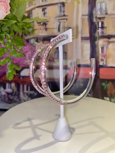 Oversized Acrylic Hoop Earrings With Pink Crystals