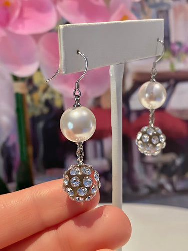 Pearl Drop Crystal Dangle Earrings