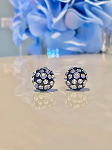 Black Acrylic Stud Earrings With Crystal Rhinestones