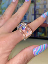 Aurora Borealis Crystal Lucite Cube Ring