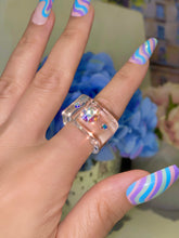 Aurora Borealis Crystal Lucite Cube Ring