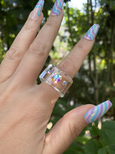 Aurora Borealis Crystal Lucite Cube Ring