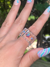 Aurora Borealis Crystal Lucite Cube Ring