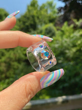 Aurora Borealis Crystal Lucite Cube Ring