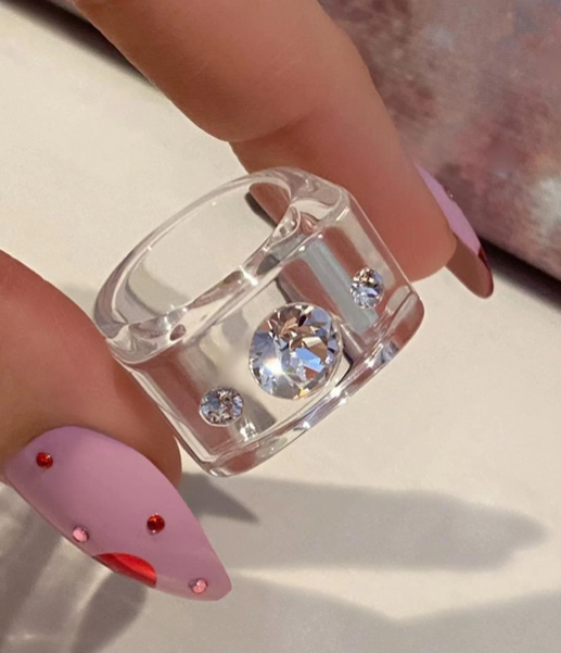 Transparent Crystal Lucite Cube Ring