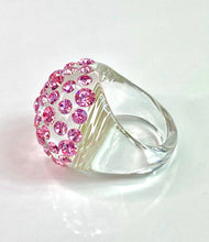 Clear Acrylic Dome Ring With Pink Crystal Rhinestones
