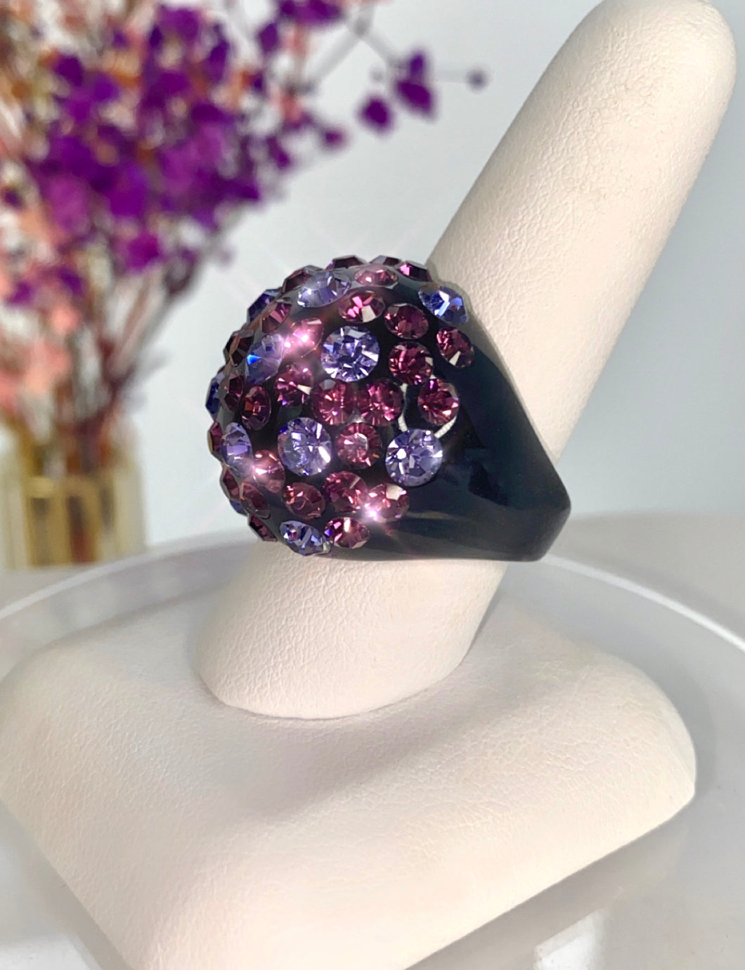 Purple Mixed Crystal Crystal Acrylic Ring In Black