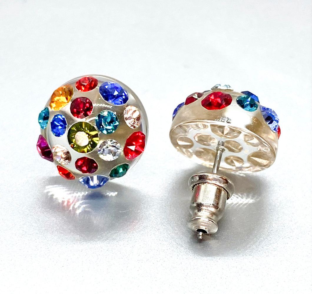 Lucite Studs Multicolored Crystals