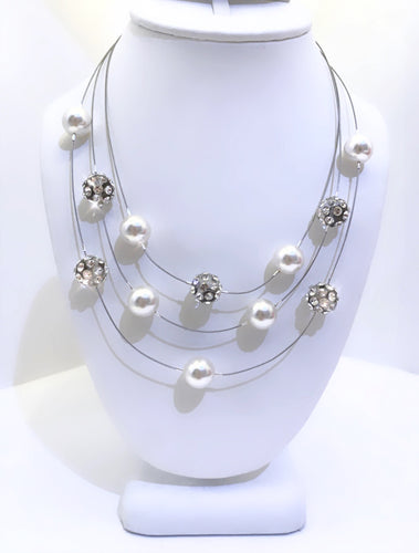 Pearl Crystal Mix Floating Ball Necklace