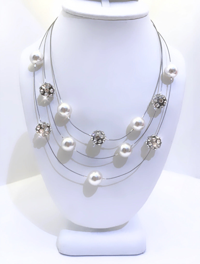 Pearl Crystal Mix Floating Ball Necklace
